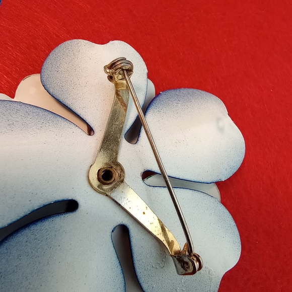 Vintage Red White and Blue Flower Brooch Pin Fat Petal Patriotic - Picture 6 of 8
